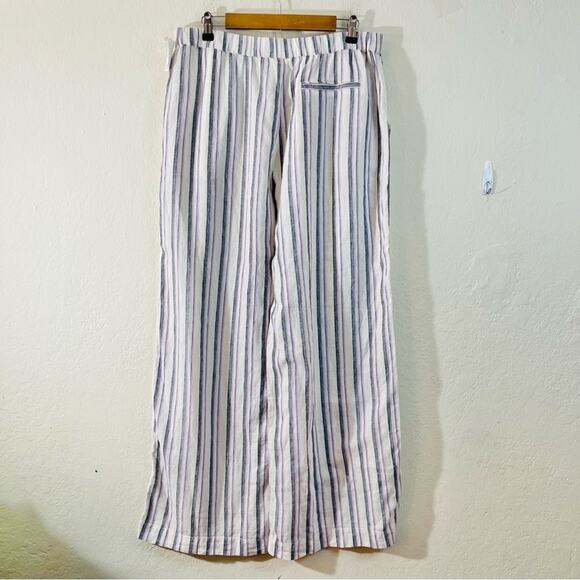 Nordstroms Caslon Linen Blend High Rise Striped Wide Leg Pants NEW Large - Picture 2 of 10